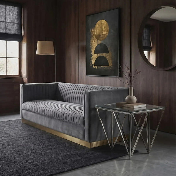 Silver Stainless Steel End Table with Pincer Like Legs and Glass Top | Allure