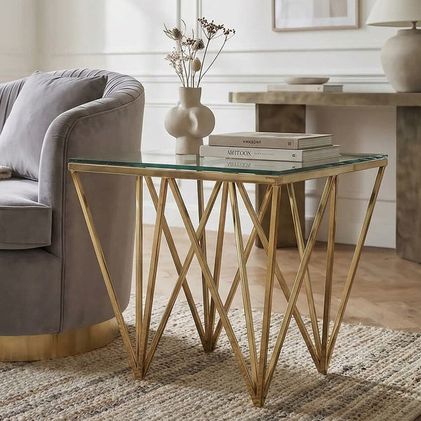 Allure Gold Finish Side Table with Pincer Legs
