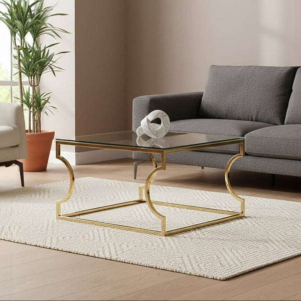Allure Gold Finish Coffee Table with Curved Frame