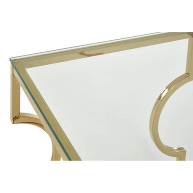 Gold Curved Frame Square End Table with Clear Tempered Glass | Allure