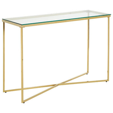 Cross Design Console Table with Clear Tempered Glass Top | Allure