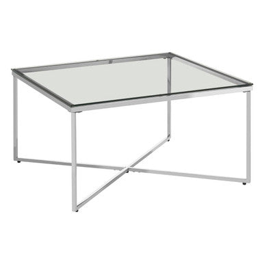 Allure Silver Finish Square Coffee Table with Glass Top