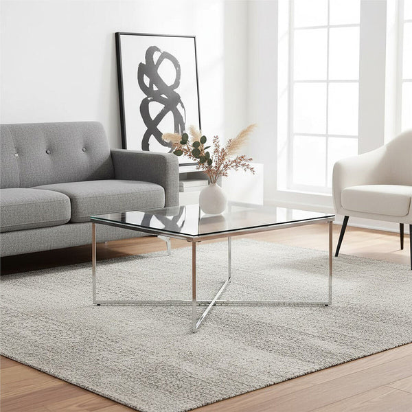 Allure Silver Finish Square Coffee Table with Glass Top