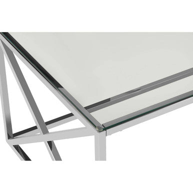 Silver Finish Coffee Table with Cross Frame and Tempered Glass Top | Allure