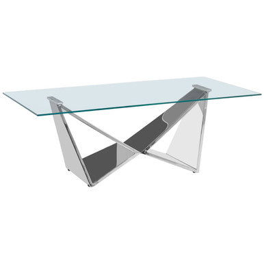 Allure Silver Finish Rectangular Coffee Table with Wing Base