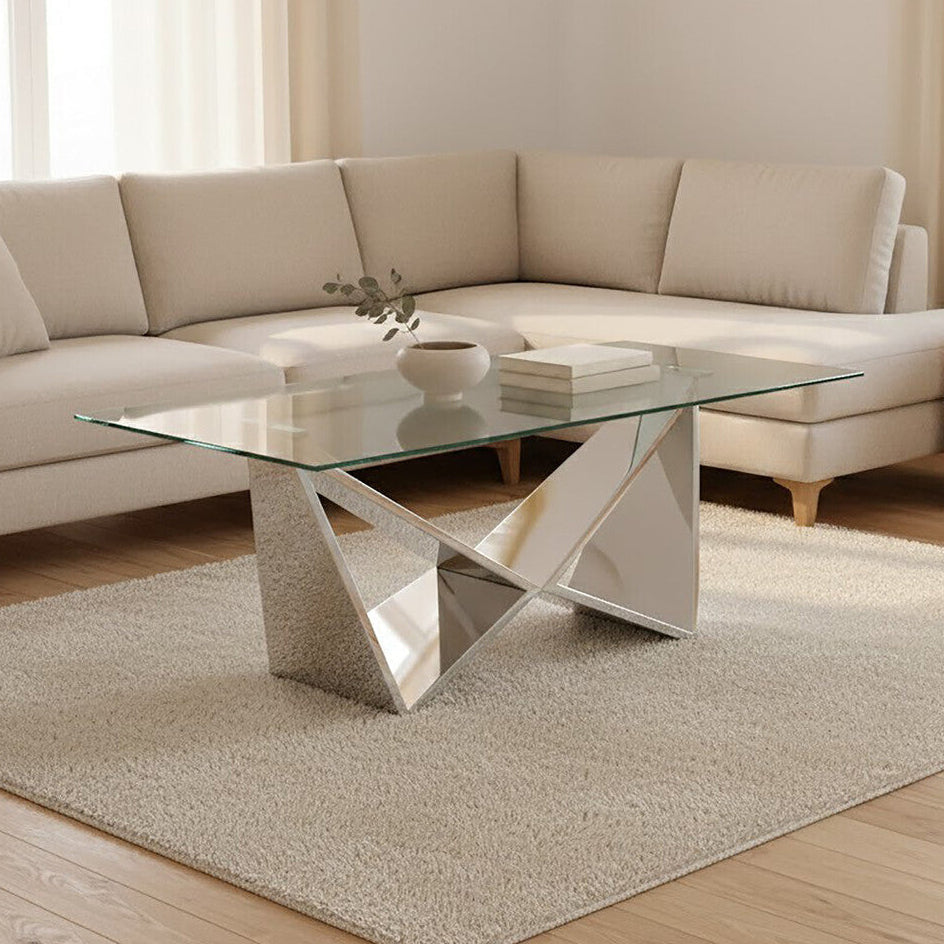 Allure Silver Finish Rectangular Coffee Table with Wing Base
