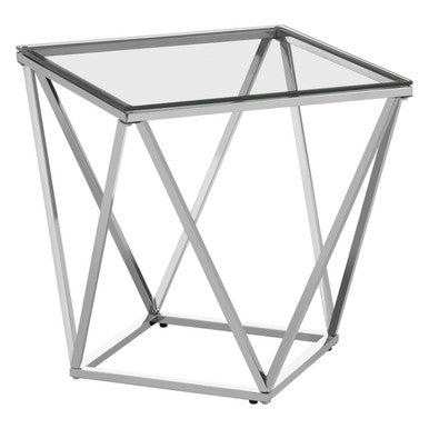 Silver Twist Design Small End Table with Tempered Glass Top | Allure