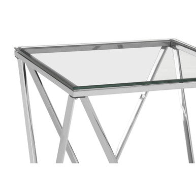 Silver Twist Design Small End Table with Tempered Glass Top | Allure