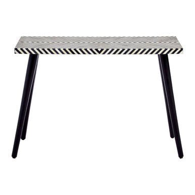 Boho Black and White Bone Inlay Acacia Wood Console Table