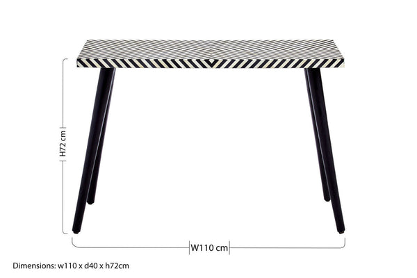 Boho Black and White Bone Inlay Acacia Wood Console Table