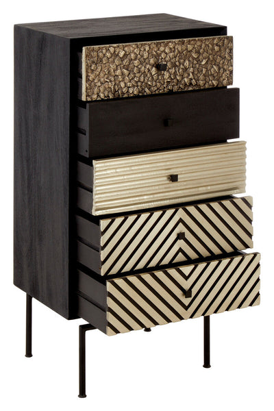 Boho Patterned 5 Drawer Tall Cabinet