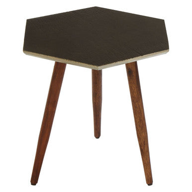 Boho Hexagonal Wooden Side Table