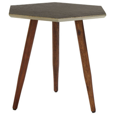Boho Hexagonal Wooden Side Table