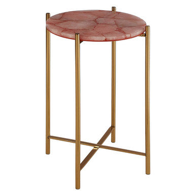 Vita Pink Quartz Side Table with Gold Finish Frame
