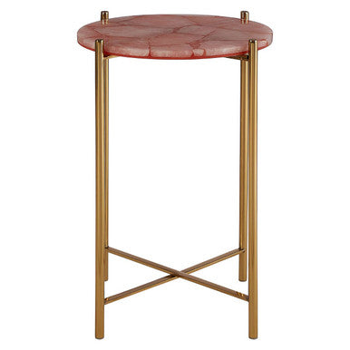 Vita Pink Quartz Side Table with Gold Finish Frame
