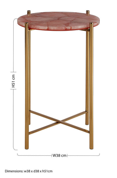 Vita Pink Quartz Side Table with Gold Finish Frame