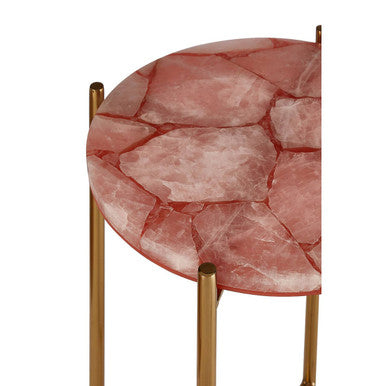 Vita Pink Quartz Side Table with Gold Finish Frame