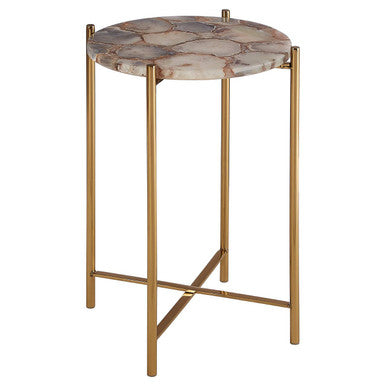 Natural and Gold Agate Top Side Table with Gold Steel Cross Base | Vita
