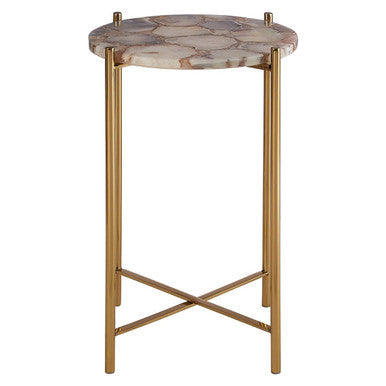 Natural and Gold Agate Top Side Table with Gold Steel Cross Base | Vita
