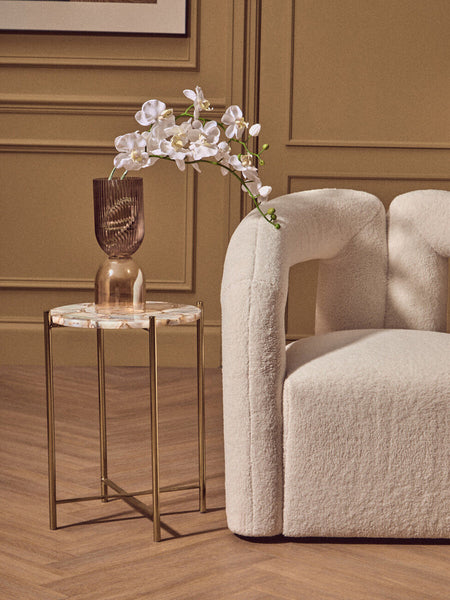 Natural and Gold Agate Top Side Table with Gold Steel Cross Base | Vita