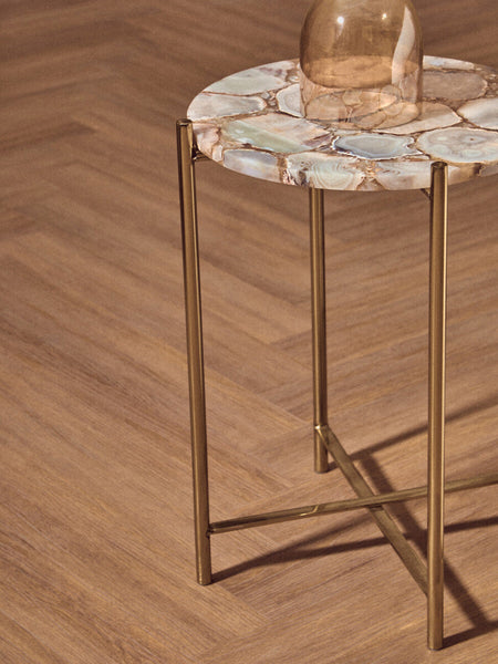 Natural and Gold Agate Top Side Table with Gold Steel Cross Base | Vita