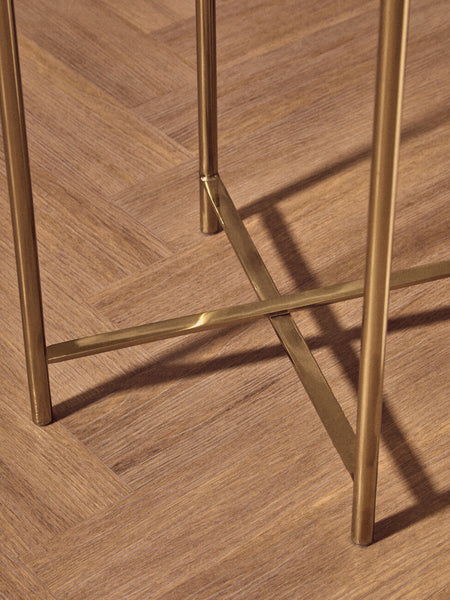 Natural and Gold Agate Top Side Table with Gold Steel Cross Base | Vita