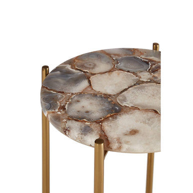 Natural and Gold Agate Top Side Table with Gold Steel Cross Base | Vita
