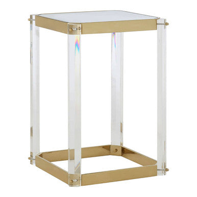 Miley Gold Finish and Acrylic Side Table with Mirrored Top