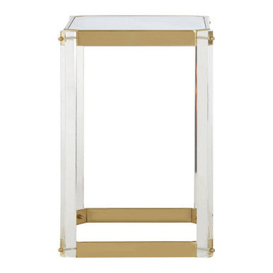 Miley Gold Finish and Acrylic Side Table with Mirrored Top