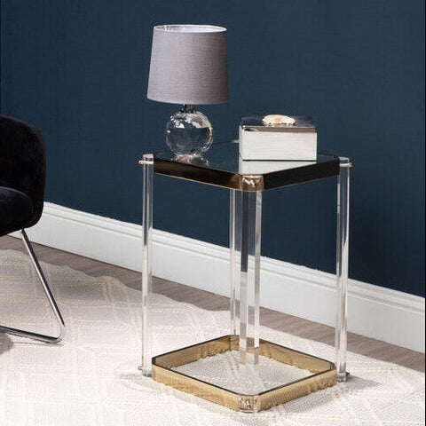 Miley Gold Finish and Acrylic Side Table with Mirrored Top
