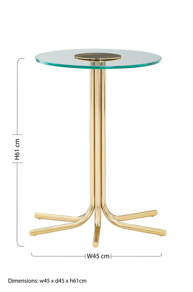 Miley Gold Finish Side Table with Clear Glass Top