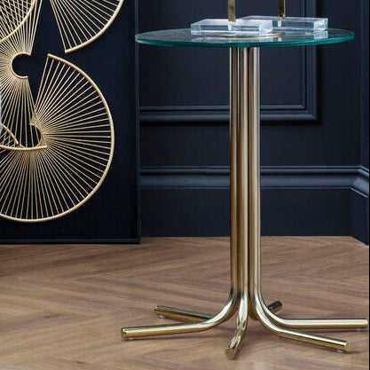 Miley Gold Finish Side Table with Clear Glass Top