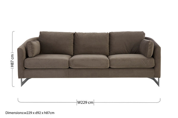 Freda Dark Grey Cotton Velvet 3 Seat Sofa