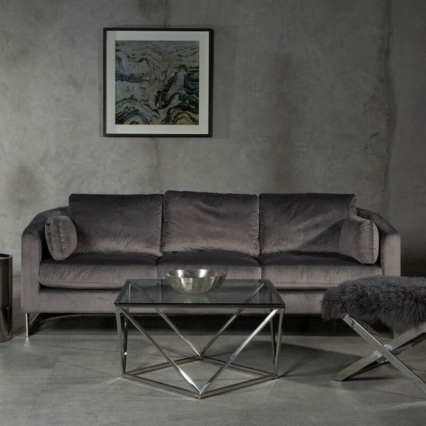 Freda Dark Grey Cotton Velvet 3 Seat Sofa