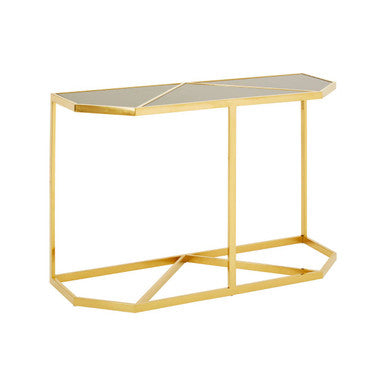Black Tempered Glass Top Console Table with Gold Finish Stainless Steel Frame | Horizon