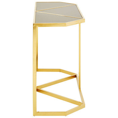 Black Tempered Glass Top Console Table with Gold Finish Stainless Steel Frame | Horizon