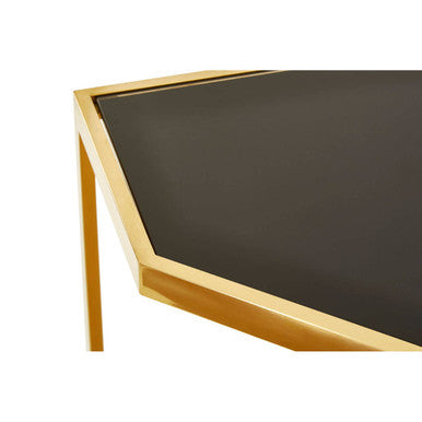 Black Tempered Glass Top Console Table with Gold Finish Stainless Steel Frame | Horizon