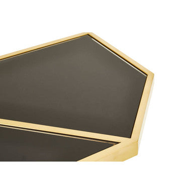 Black Tempered Glass Top Console Table with Gold Finish Stainless Steel Frame | Horizon
