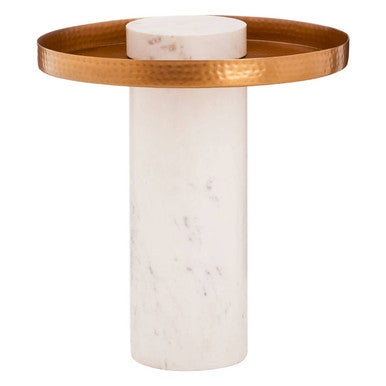 Sika White Marble and Antique Brass Finish Tray Side Table