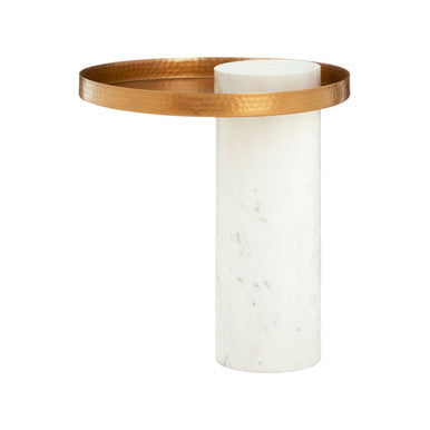 Sika White Marble and Antique Brass Finish Tray Side Table