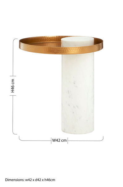 Sika White Marble and Antique Brass Finish Tray Side Table