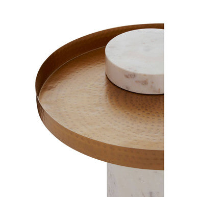 Sika White Marble and Antique Brass Finish Tray Side Table