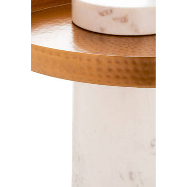 Sika White Marble and Antique Brass Finish Tray Side Table