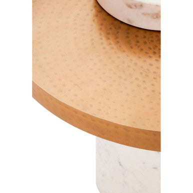 Sika White Marble and Antique Brass Finish Tray Side Table