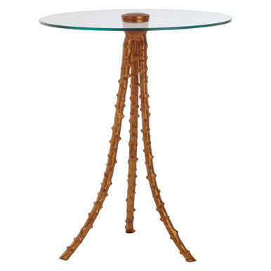 Gold Large Round Side Table with Glass Top | Sika
