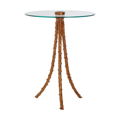 Gold Large Round Side Table with Glass Top | Sika