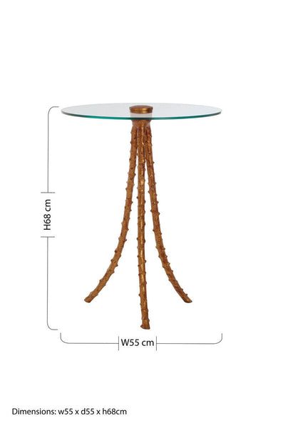 Gold Large Round Side Table with Glass Top | Sika