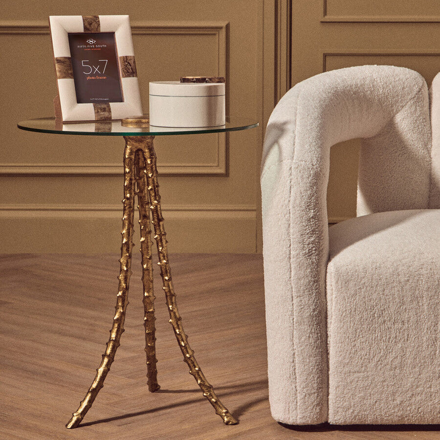 Gold Large Round Side Table with Glass Top | Sika