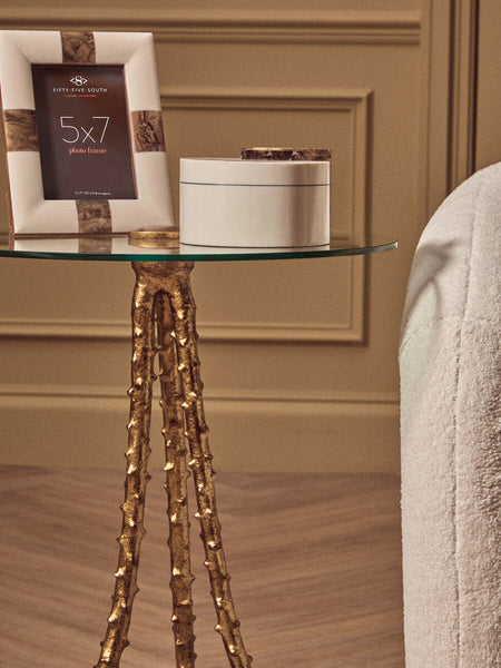 Gold Large Round Side Table with Glass Top | Sika