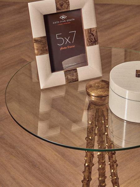 Gold Large Round Side Table with Glass Top | Sika